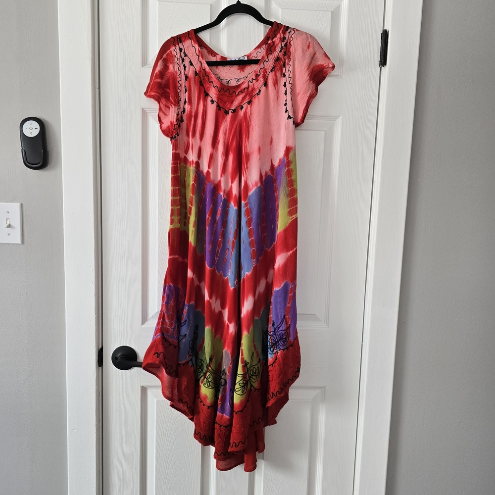 Women’s Asymmetrical Vibrant Tie-dye Umbrella Dress. Plus One-size